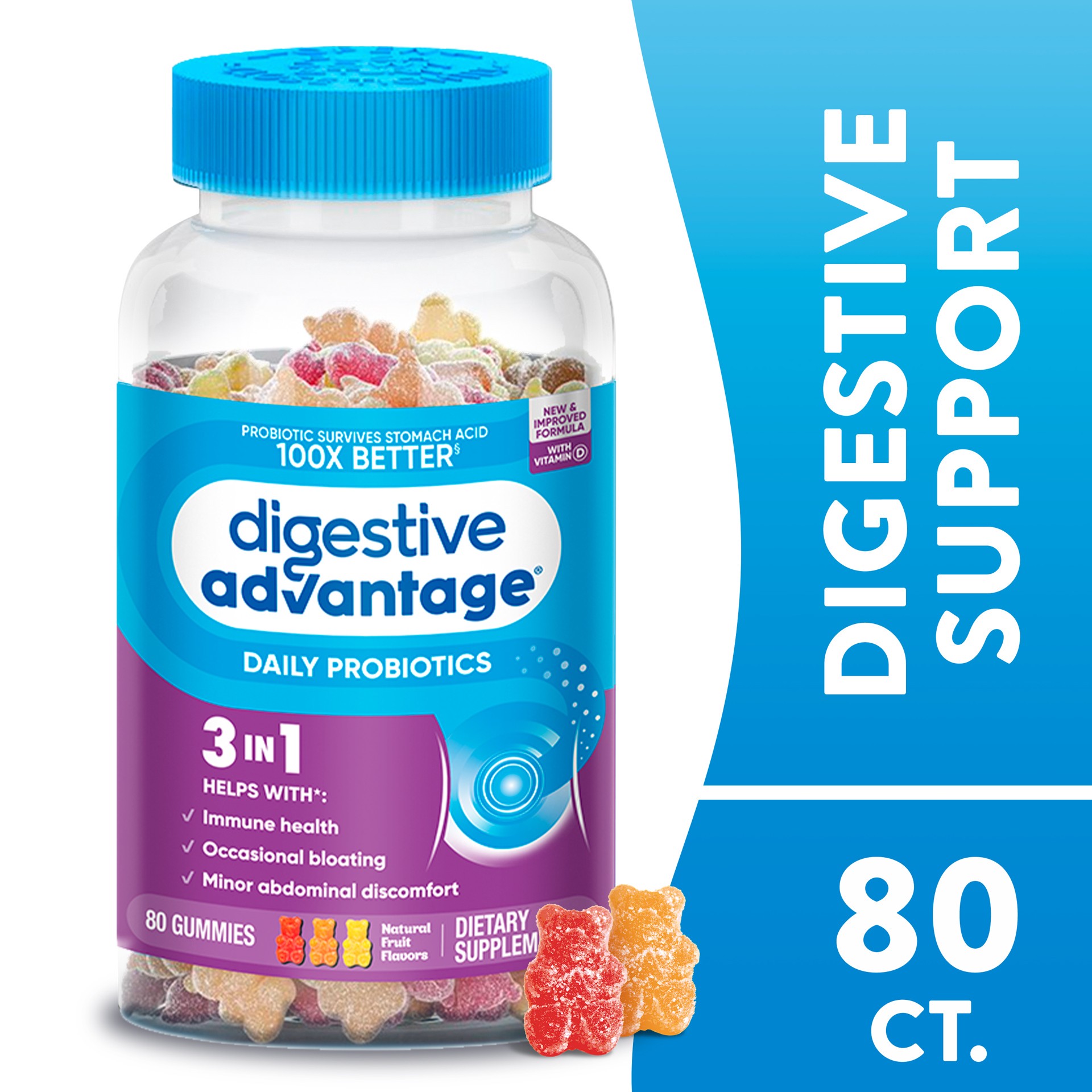 slide 1 of 7, Digestive Advantage Probiotic Gummies - Fruit Flavors - 80ct, 80 cnt