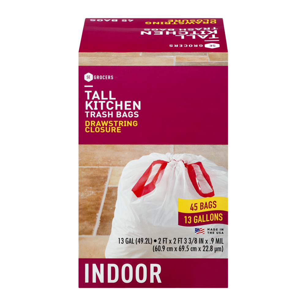 slide 1 of 1, SE Grocers Tall Kitchen Trash Bags Drawstring Closure Indoor White - 45 CT, 45 ct