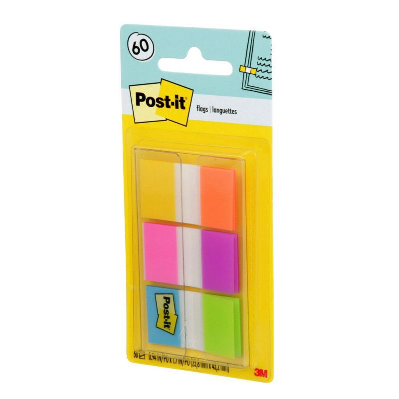 slide 3 of 10, Post-it 60ct .47" Wide Flags with On-the-Go Dispenser - Electric Glow Collection, 60 ct