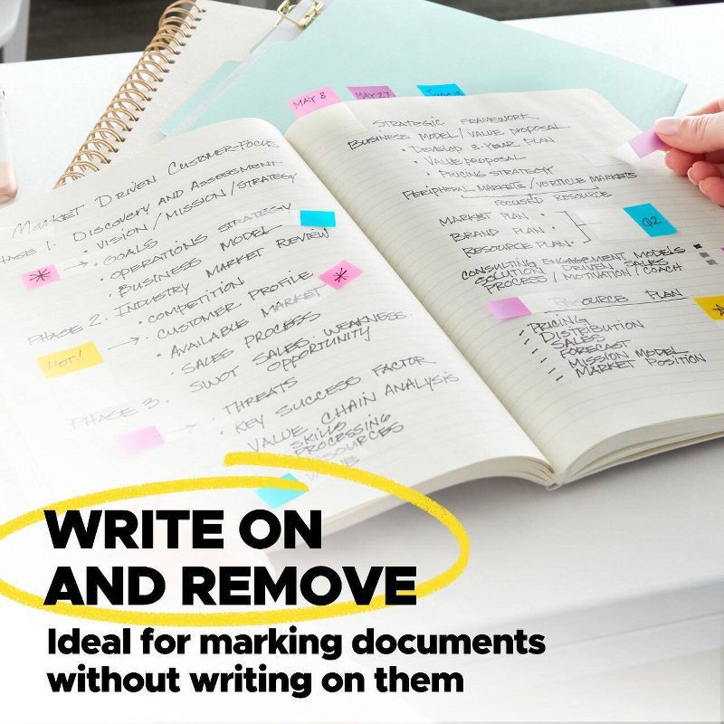 slide 5 of 11, Post-it 60ct .47" Wide Flags with On-the-Go Dispenser - Electric Glow Collection: Multicolor Office Supplies, Removable File Tabs, 60 ct