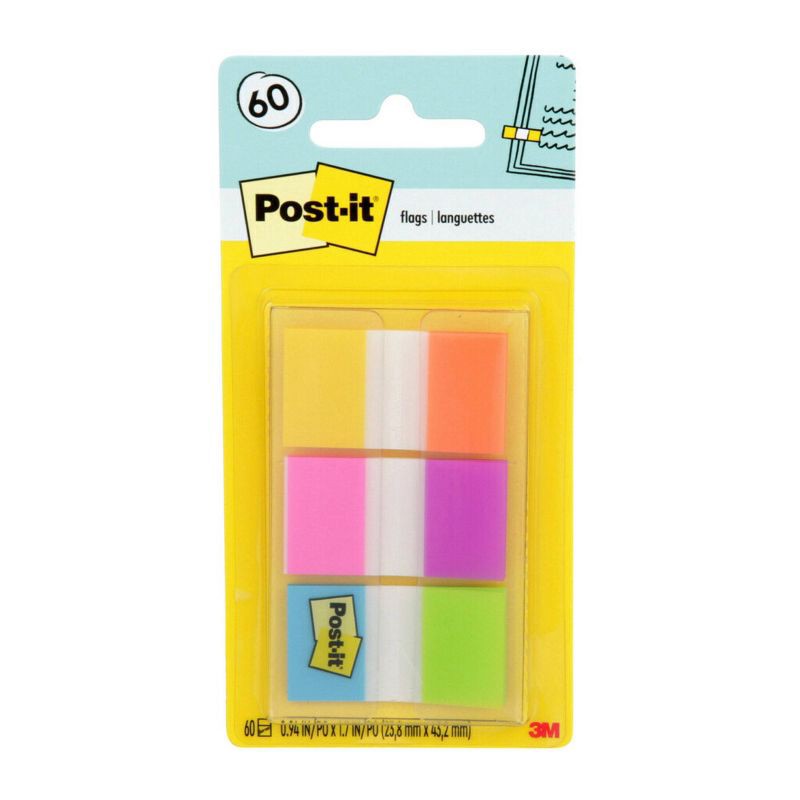 slide 1 of 10, Post-it 60ct .47" Wide Flags with On-the-Go Dispenser - Electric Glow Collection, 60 ct