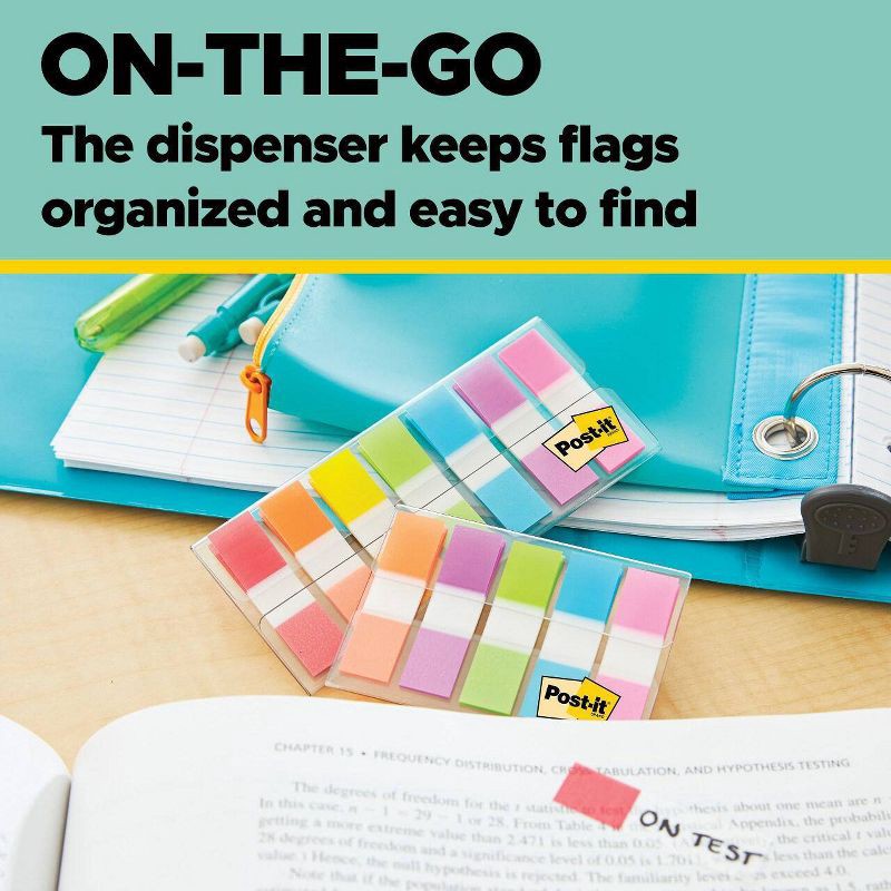 slide 6 of 11, Post-it 60ct .47" Wide Flags with On-the-Go Dispenser - Electric Glow Collection: Multicolor Office Supplies, Removable File Tabs, 60 ct