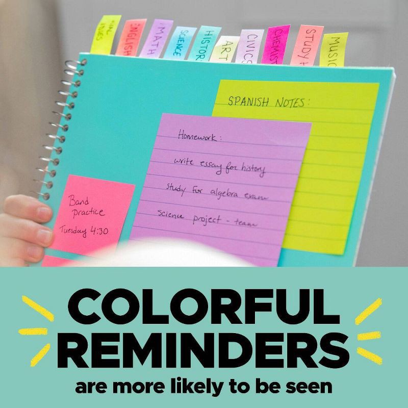 slide 8 of 11, Post-it 60ct .47" Wide Flags with On-the-Go Dispenser - Electric Glow Collection: Multicolor Office Supplies, Removable File Tabs, 60 ct