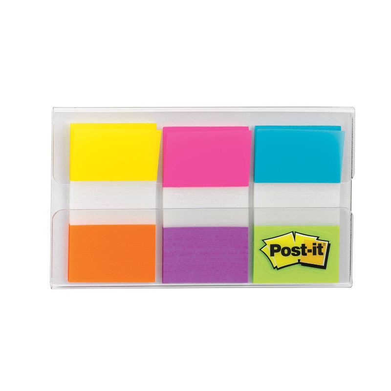 slide 11 of 11, Post-it 60ct .47" Wide Flags with On-the-Go Dispenser - Electric Glow Collection: Multicolor Office Supplies, Removable File Tabs, 60 ct