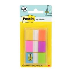 Post-it 60ct .47" Wide Flags with On-the-Go Dispenser - Electric Glow Collection: Multicolor Office Supplies, Removable File Tabs