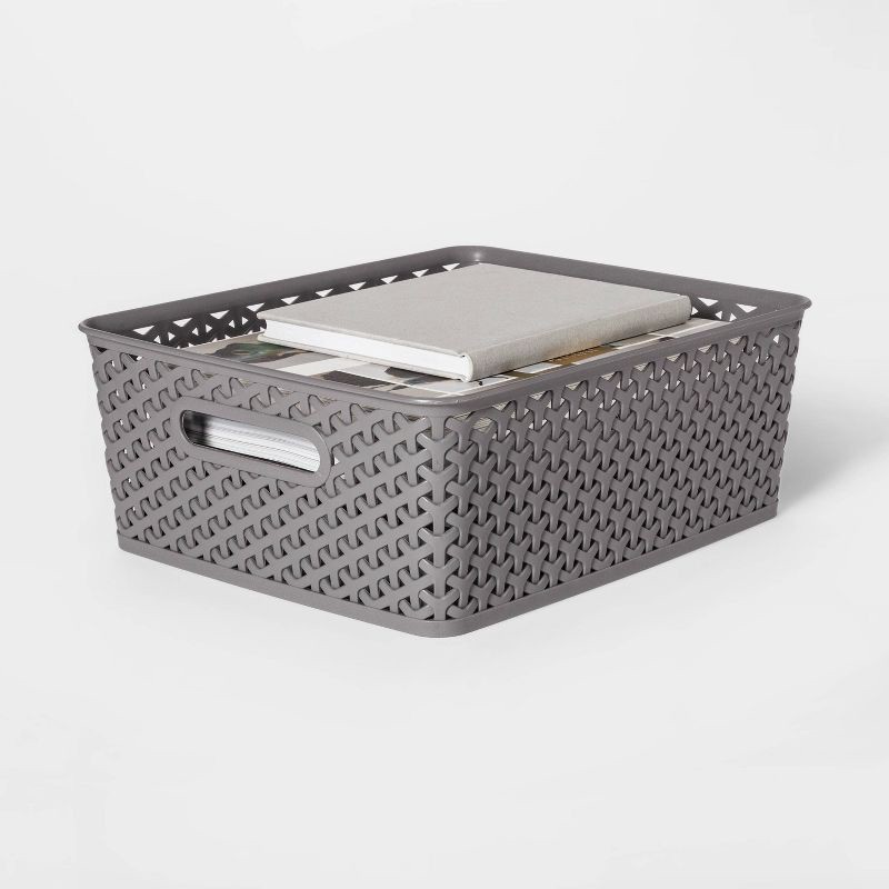 slide 2 of 6, Y-Weave Medium Decorative Storage Basket Gray - Brightroom™, 1 ct