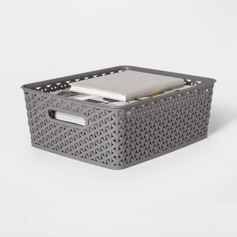 slide 2 of 3, Y-Weave Medium Decorative Storage Basket Gray - Room Essentials, 1 ct