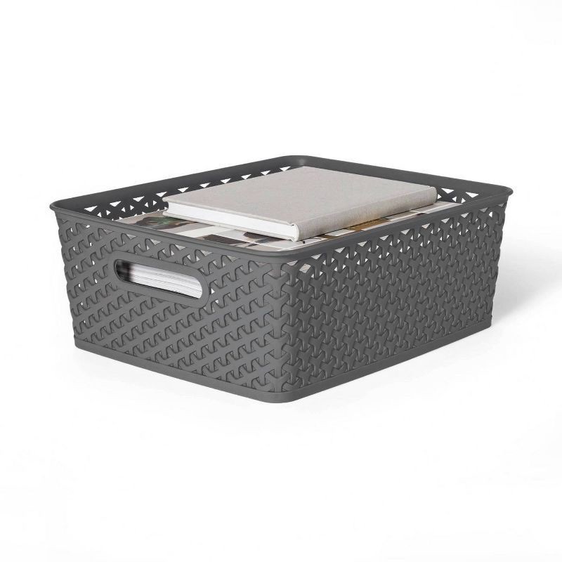 slide 6 of 6, Y-Weave Medium Decorative Storage Basket Gray - Brightroom™, 1 ct