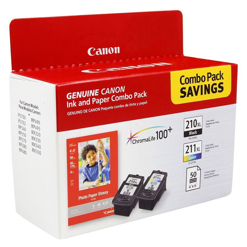 slide 3 of 4, Canon 210XL Black, 211XL Tri-color 2pk Ink Cartridges - Black, Tri-color (29738004), 2 ct