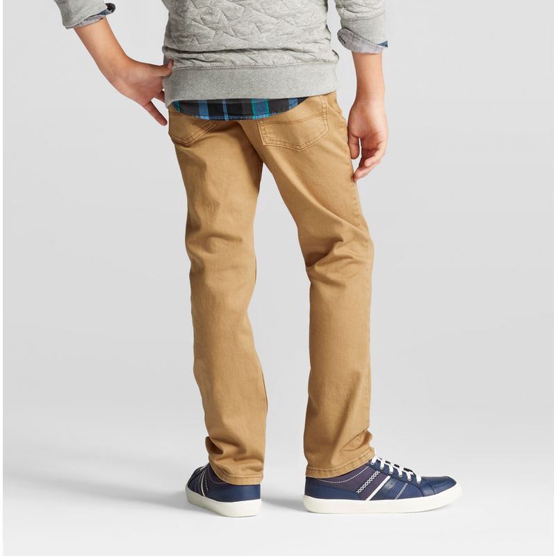 slide 2 of 5, Boys' Stretch Straight Fit Jeans - Cat & Jack™ Khaki Wash 6: Midweight Denim, Adjustable Waistband, 1 ct