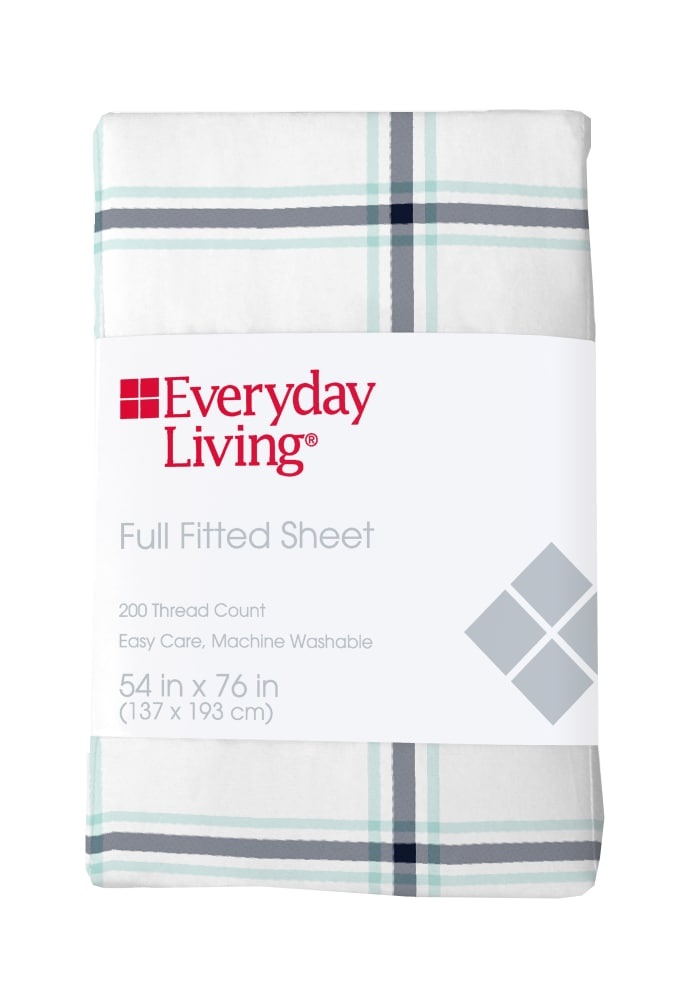 slide 1 of 1, Everyday Living Cotton/Polyester 200 Thread Count Fitted Sheet - Jasper Plaid, Full Size