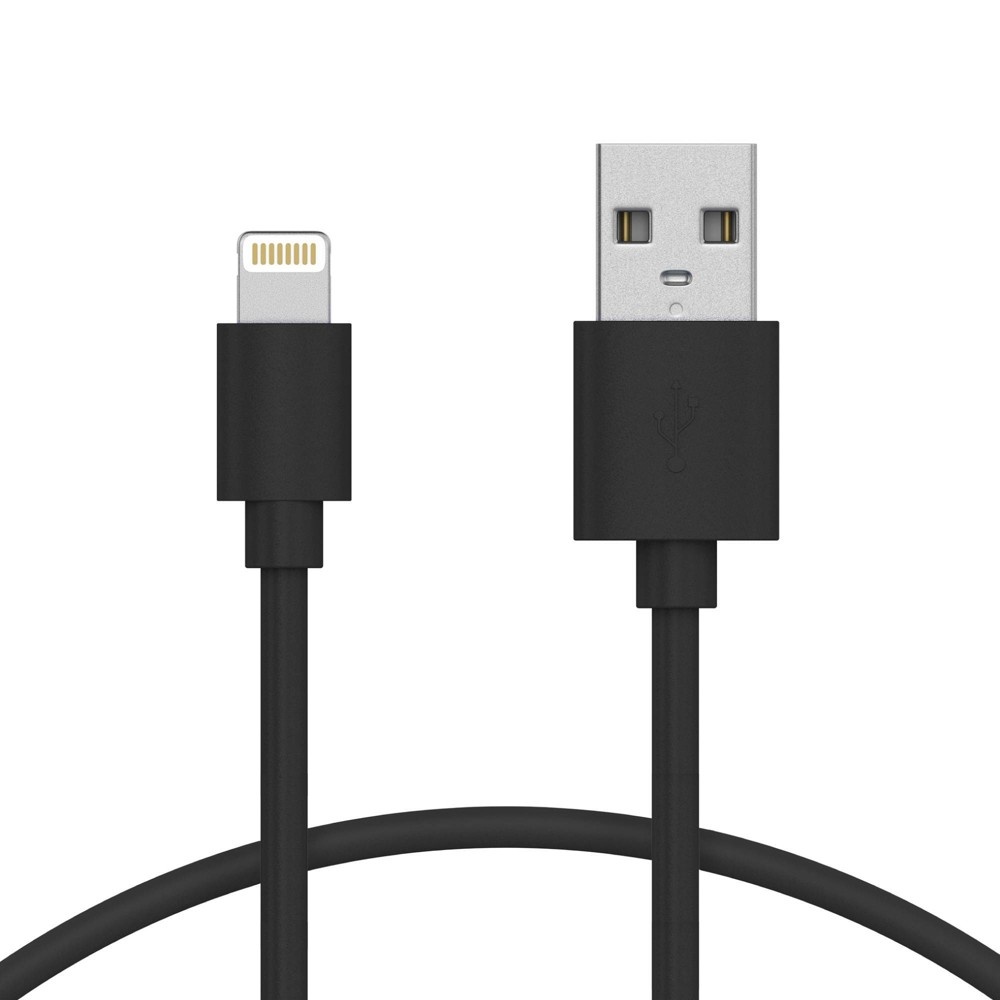 slide 5 of 8, Just Wireless 3' TPU Lightning to USB-A Cable - Black, 1 ct