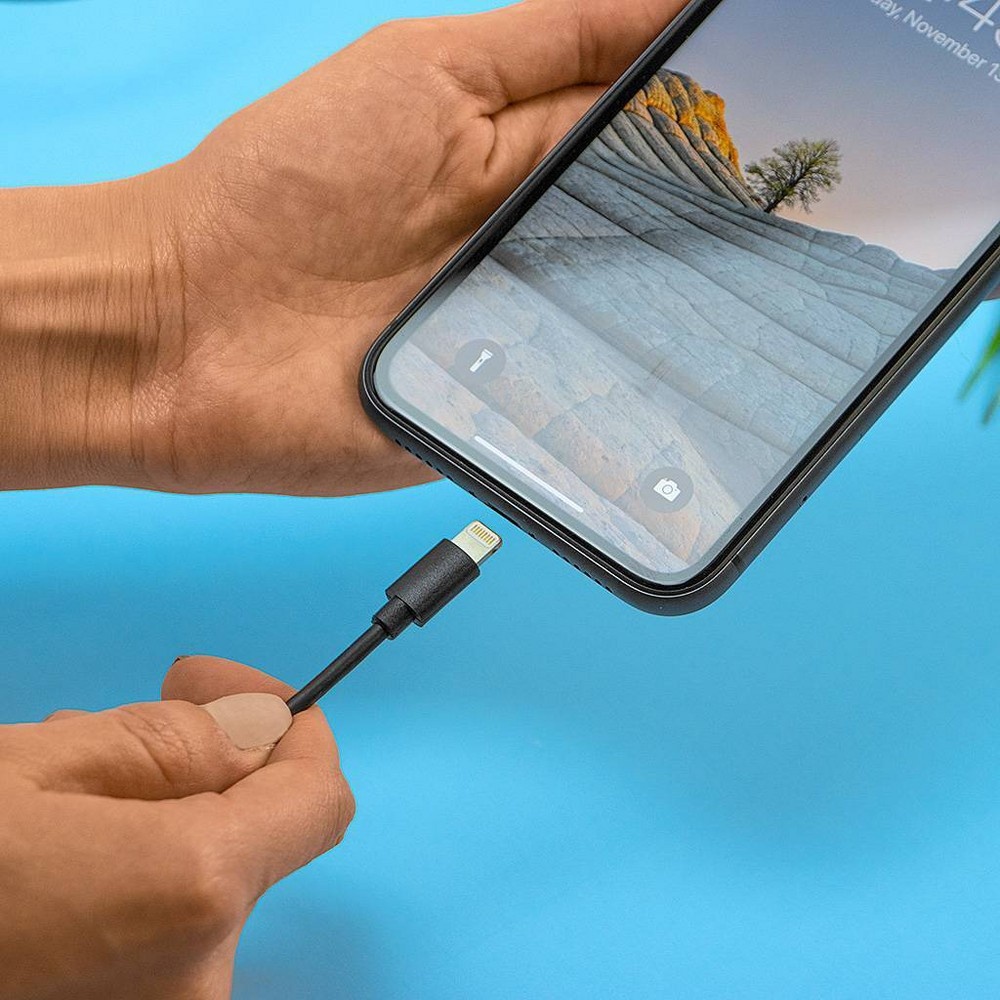 slide 7 of 8, Just Wireless 3' TPU Lightning to USB-A Cable - Black, 1 ct