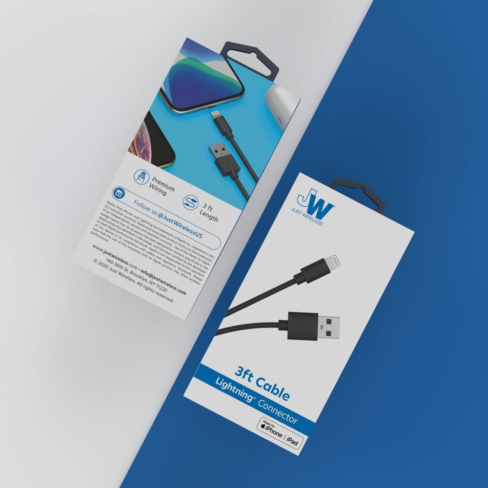 slide 3 of 8, Just Wireless 3' TPU Lightning to USB-A Cable - Black, 1 ct