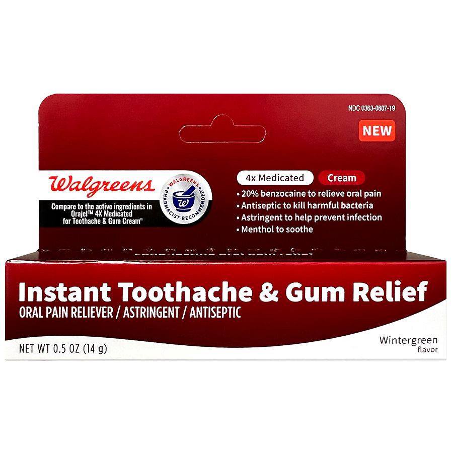 slide 1 of 4, Walgreens Instant Toothache & Gum Relief Cream, 0.5 oz