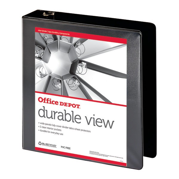 slide 5 of 5, Office Depot Brand Durable View Round-Ring Binder, 2'' Rings, Black, 1 ct