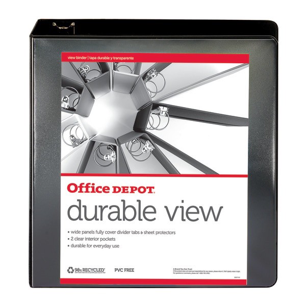 slide 3 of 5, Office Depot Brand Durable View Round-Ring Binder, 2'' Rings, Black, 1 ct