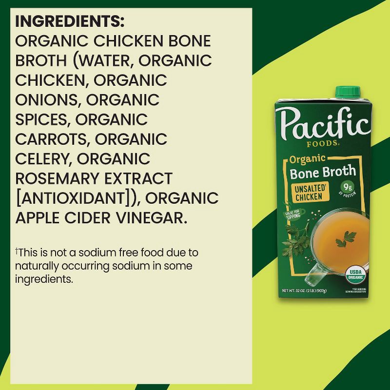 slide 4 of 10, Pacific Foods Organic Gluten Free Unsalted Chicken Bone Broth - 32oz, 32 oz