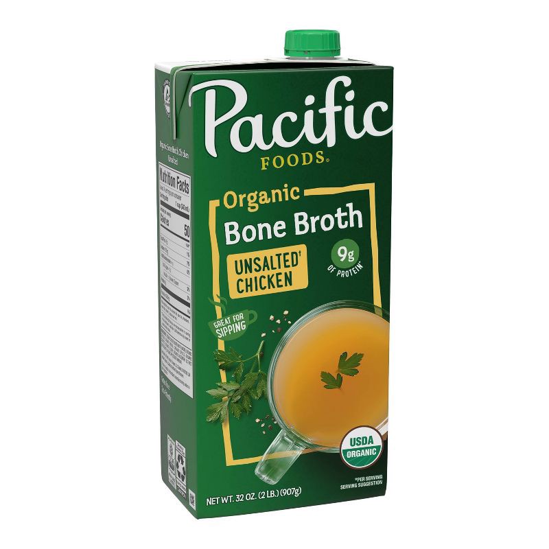 slide 1 of 10, Pacific Foods Organic Gluten Free Unsalted Chicken Bone Broth - 32oz, 32 oz