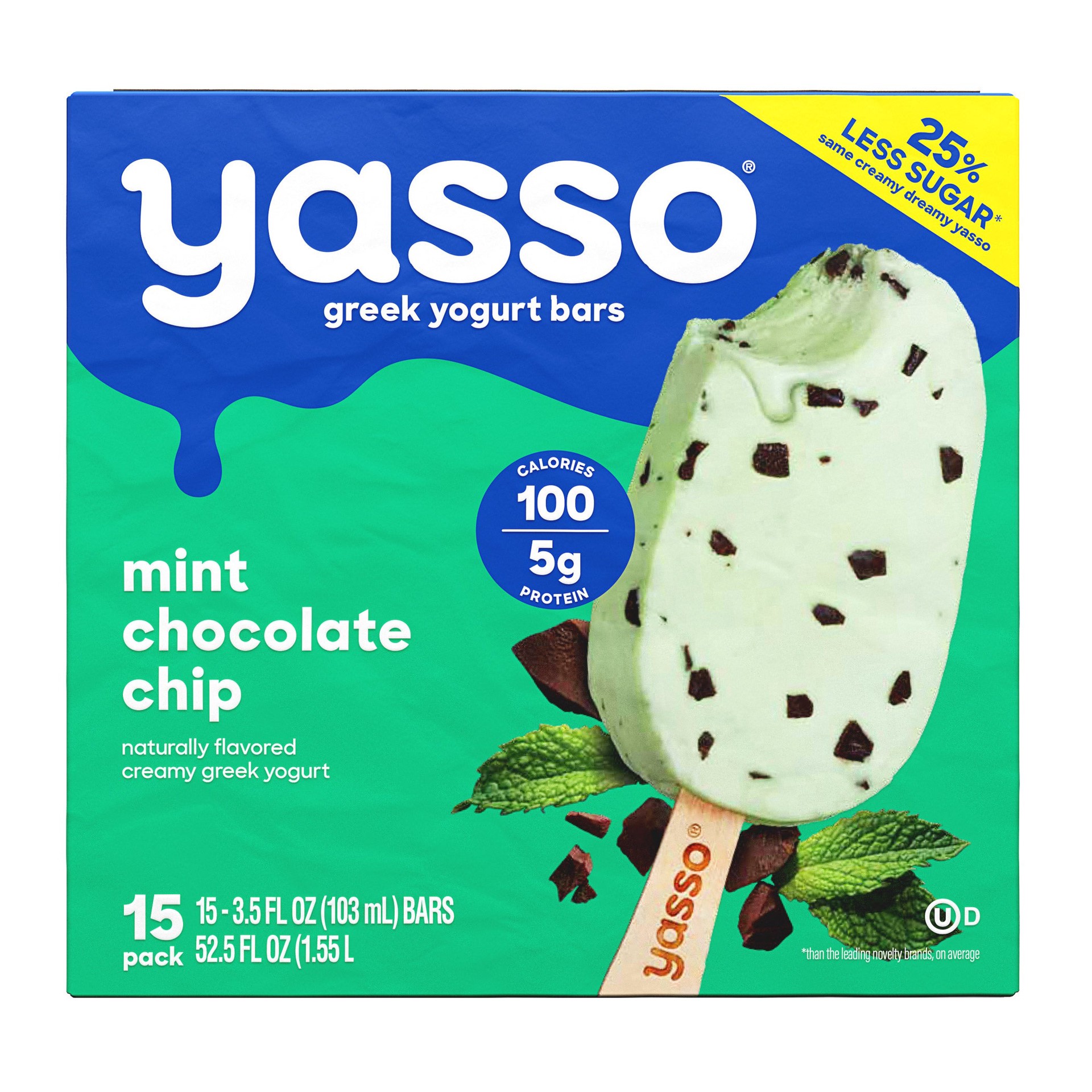 slide 1 of 1, Yasso Mint Chocolate Chip Frozen Greek Yogurt bars, 15 count, 