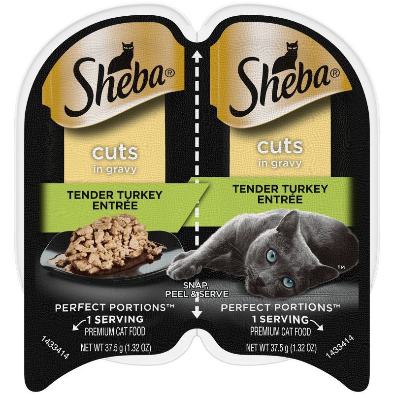 slide 1 of 8, Sheba Perfect Portions Cuts in Gravy Tender Turkey Adult Wet Cat Food Twin-Pack Tray - 2.64oz, 2.64 oz