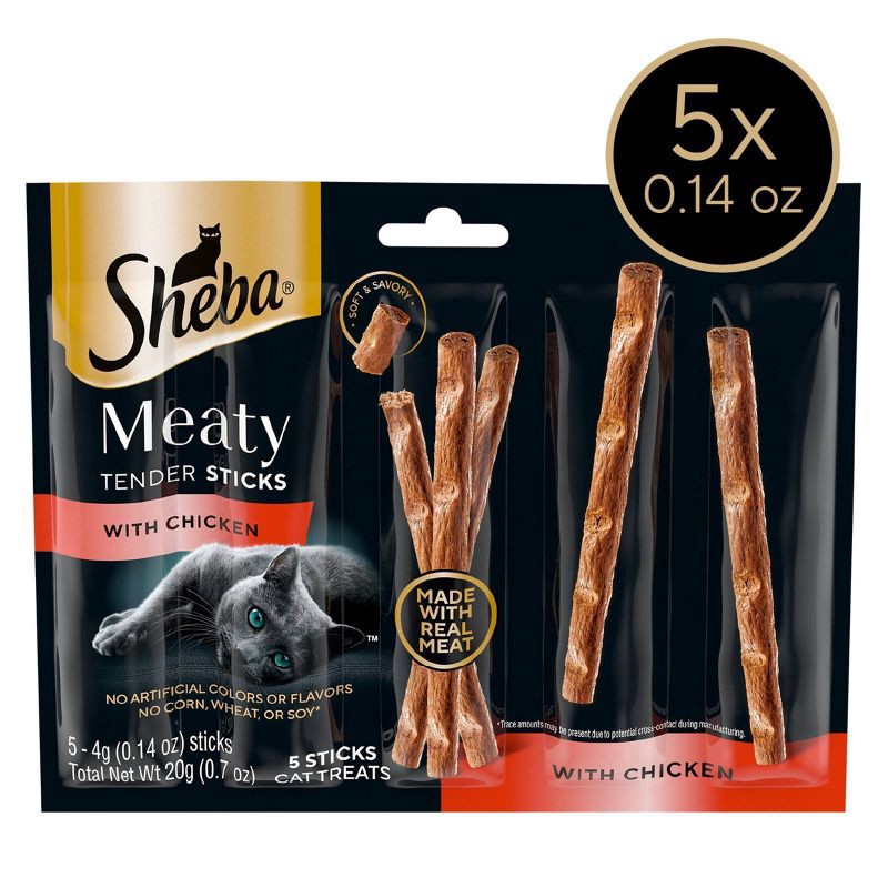 slide 9 of 12, Sheba Meaty Tender Sticks with Chicken Jerky Cat Treats - 0.7oz/5ct, 0.7 oz, 5 ct