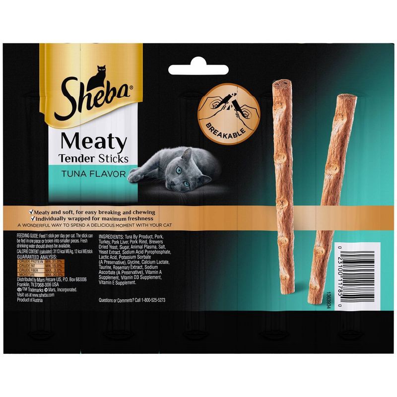 slide 2 of 4, Sheba Meaty Tender Sticks Tuna Flavor Jerky Cat Treats - 0.7oz/5ct, 0.7 oz, 5 ct