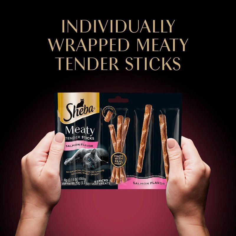 slide 4 of 10, Sheba Meaty Tender Sticks Salmon Flavor Jerky Cat Treats - 0.7oz/5ct, 0.7 oz, 5 ct