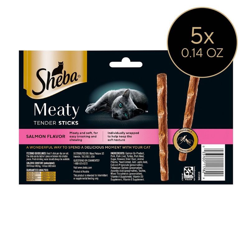 slide 9 of 12, Sheba Meaty Tender Sticks Salmon Flavor Jerky Cat Treats - 0.7oz/5ct, 0.7 oz, 5 ct