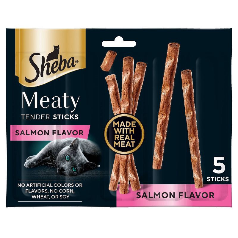 slide 1 of 12, Sheba Meaty Tender Sticks Salmon Flavor Jerky Cat Treats - 0.7oz/5ct, 0.7 oz, 5 ct
