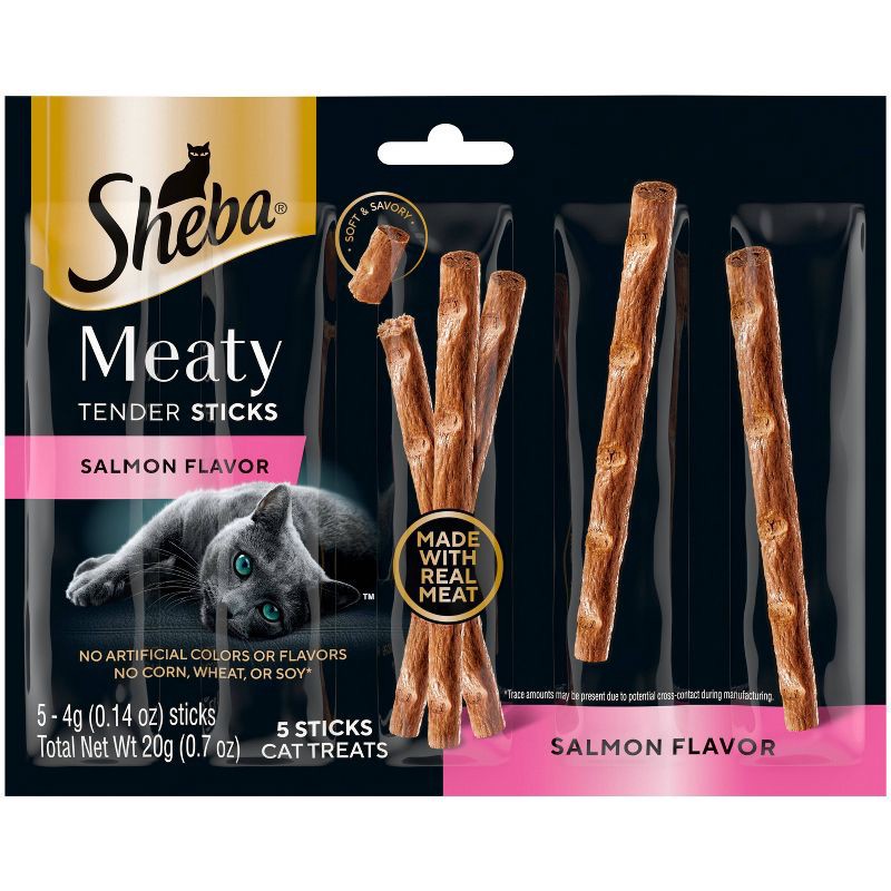 slide 1 of 10, Sheba Meaty Tender Sticks Salmon Flavor Jerky Cat Treats - 0.7oz/5ct, 0.7 oz, 5 ct