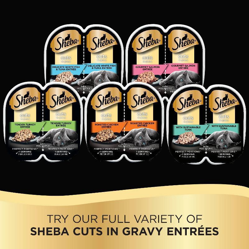 slide 9 of 9, Sheba Perfect Portions Cuts In Gravy Salmon & Sustainable Tuna Premium Wet Cat Food Salmon & Tuna Entrée - 2.6oz/12ct Variety Pack, 2.6 oz, 12 ct
