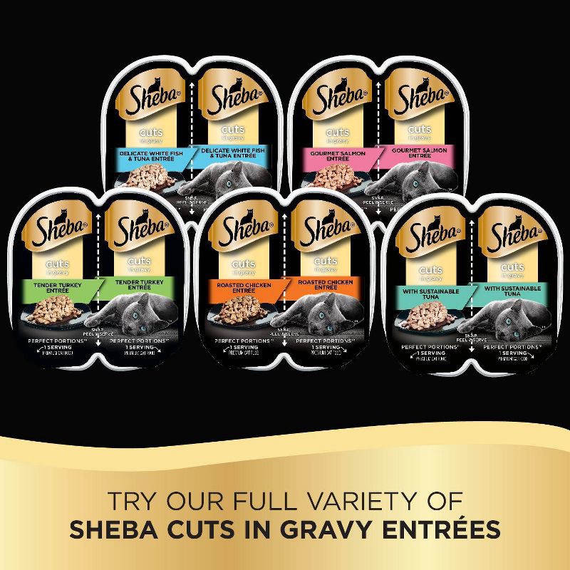 slide 9 of 9, Sheba Perfect Portions Cuts In Tuna, Gravy, Seafood, Salmon Flavor Entrée Premium Wet Cat Food - 2.6oz/12ct Variety Pack, 2.6 oz, 12 ct