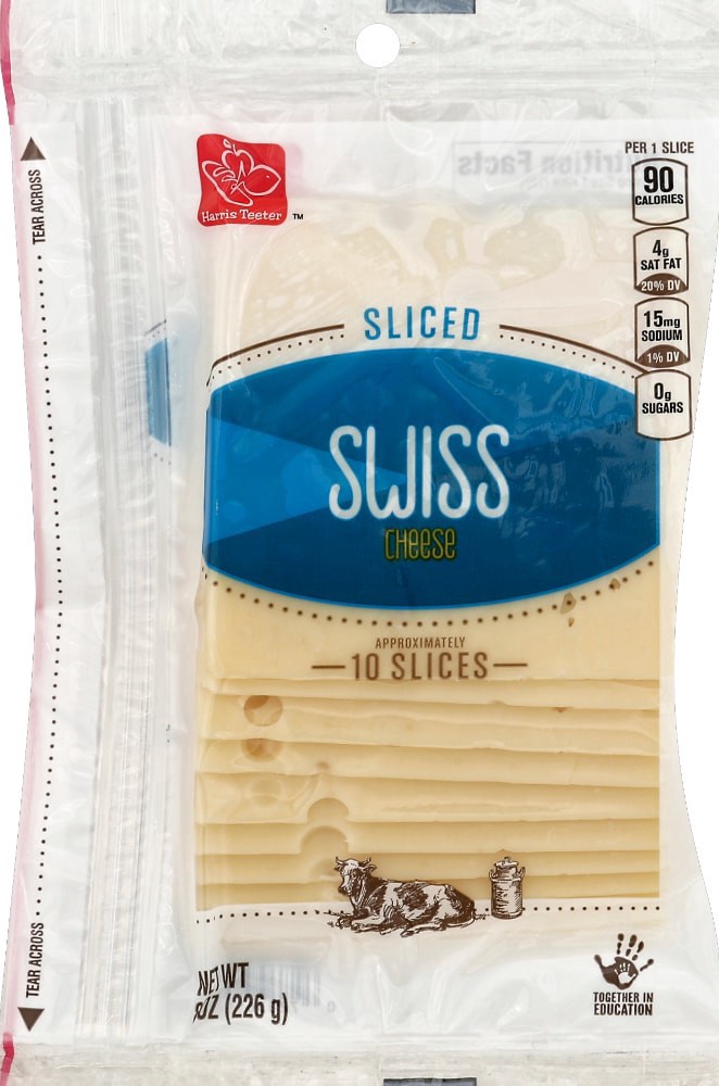 slide 1 of 6, Harris Teeter Swiss Sliced Cheese, 10 slices / 8 oz