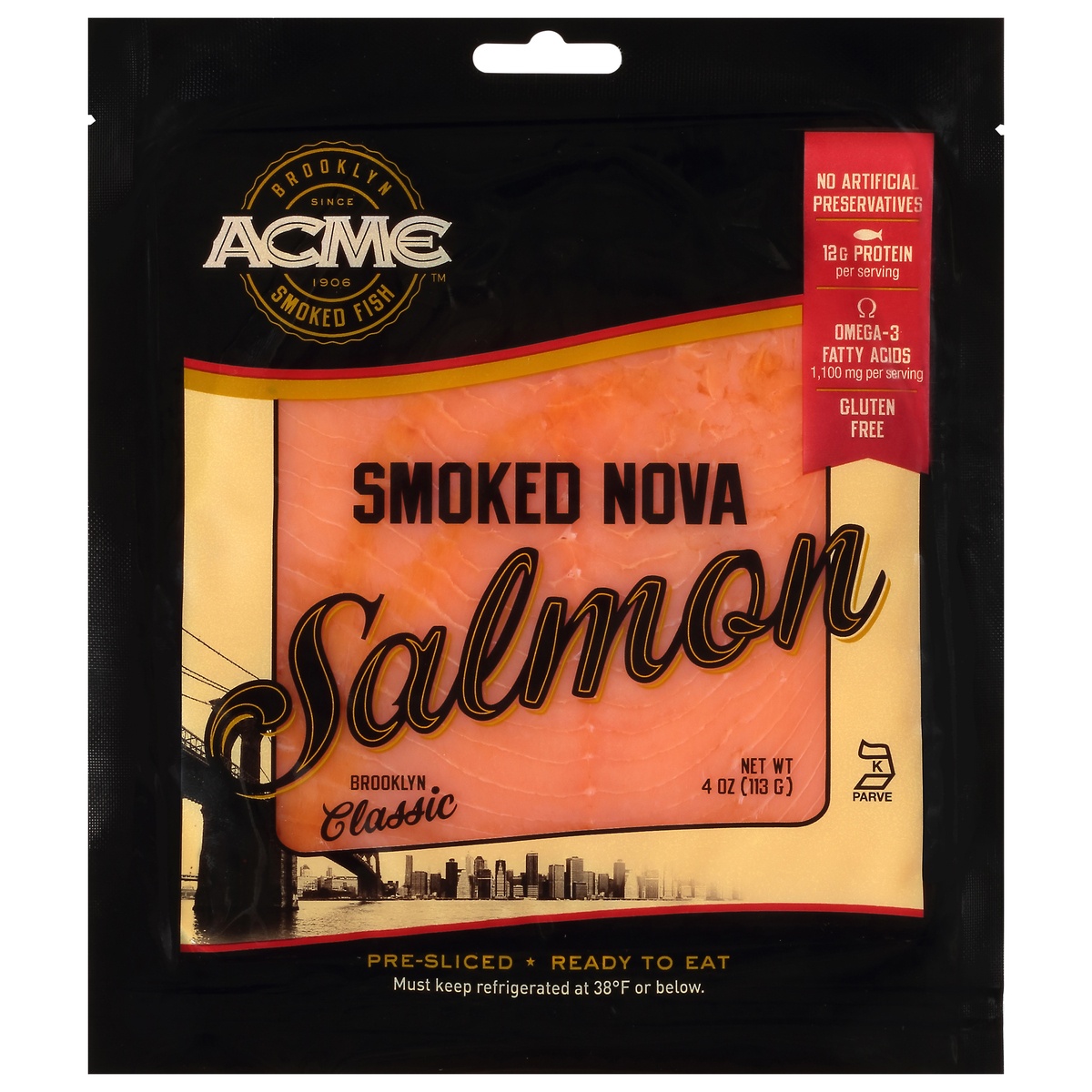 slide 1 of 1, ACME Classic Smoked Nova Salmon, 4 oz
