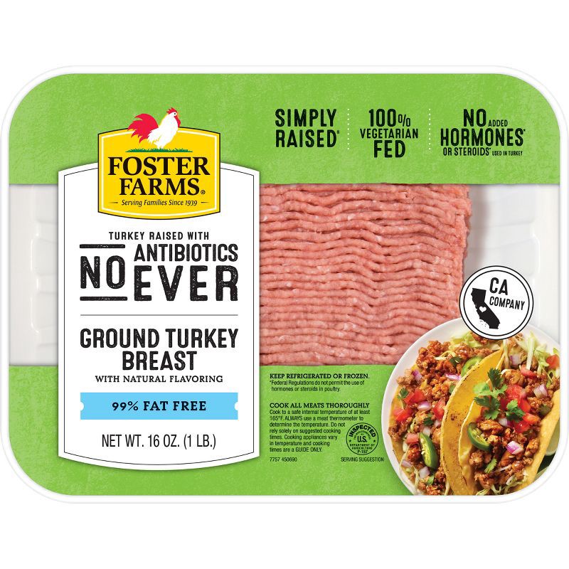 slide 1 of 4, Foster Farms Antibiotic Free 99/1 Ground Turkey Breast 16oz, 16 oz