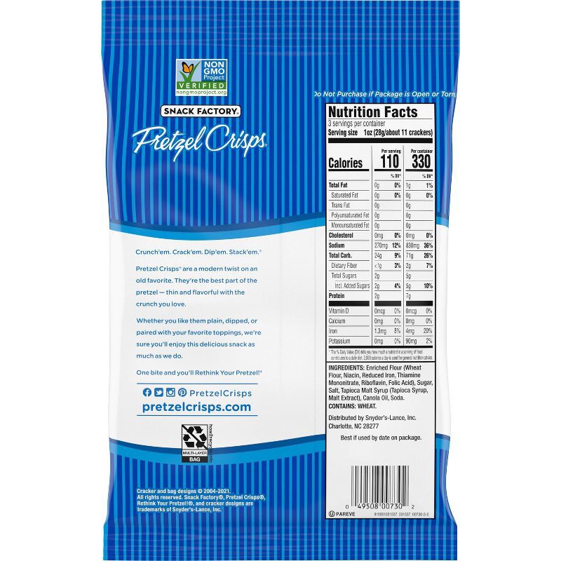 slide 2 of 8, Snack Factory Pretzel Crisps Original On-the-Go - 3oz, 3 oz