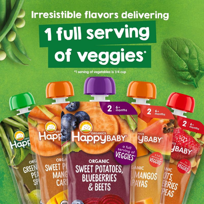 slide 4 of 11, Happy Baby Organics Clearly Crafted Stage 2 Green Beans, Spinach & Pears - 4oz, 4 oz