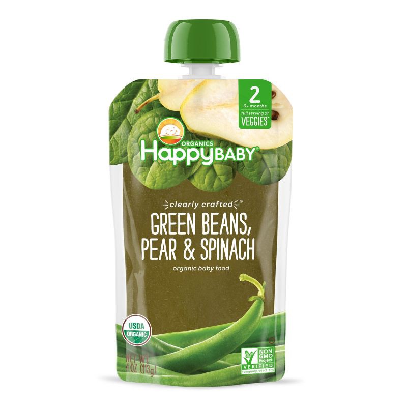 slide 1 of 7, Happy Family Happy Baby Organics Clearly Crafted Stage 2 Green Beans, Spinach & Pears 4oz, 4 oz