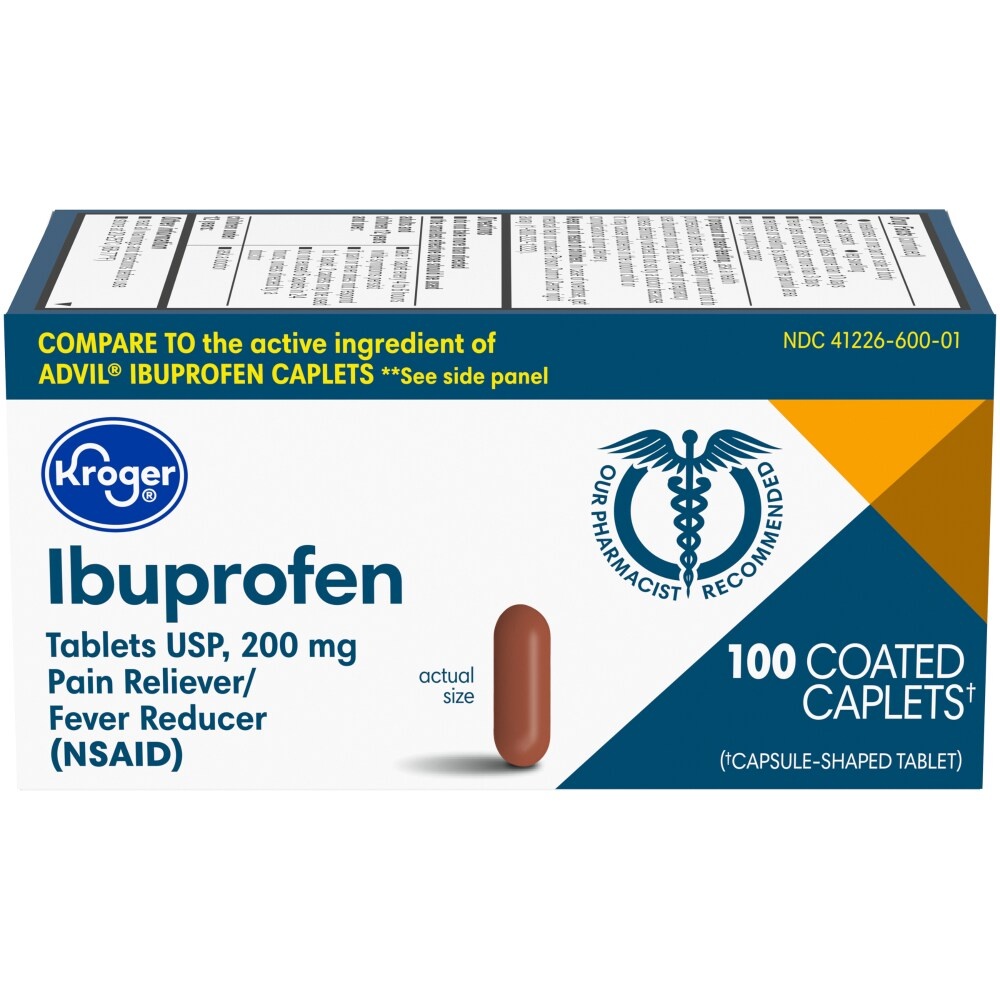 slide 1 of 1, Kroger Ibuprofen Pain Reliever & Fever Reducer Coated Caplets 200Mg, 100 ct