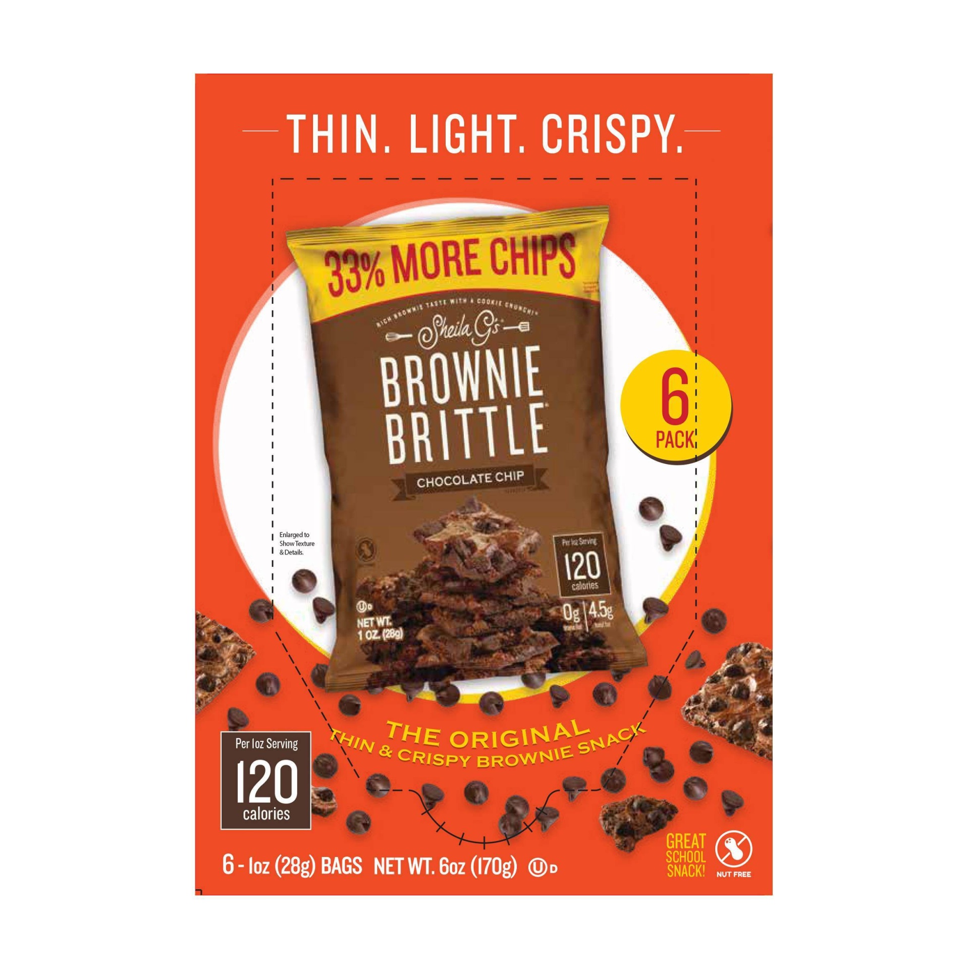 slide 1 of 6, Sheila G's Brownie Brittle, Chocolate Chip, Thin & Crunchy Cookies - 6oz/6ct, 6 ct; 6 oz