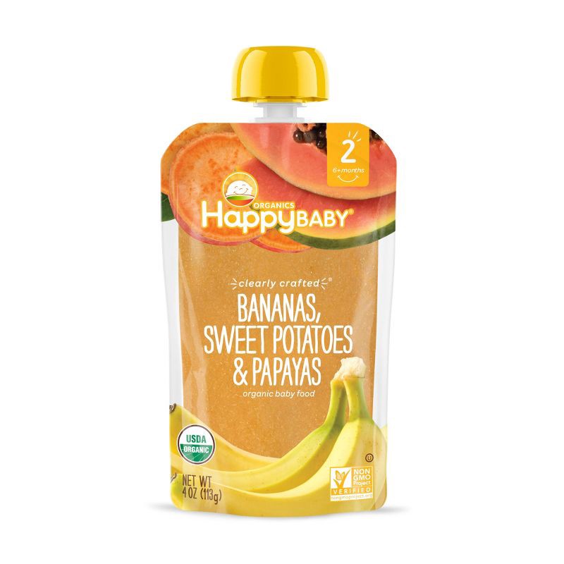 slide 1 of 6, Happy Baby Organics Clearly Crafted Stage 2 Bananas, Sweet Potatoes & Papaya - 4oz, 4 oz