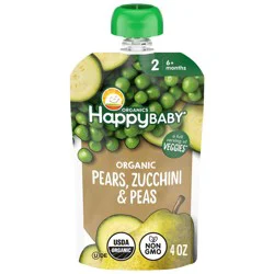 Happy Baby Organic Pears, Zucchini & Peas Baby Food Pouch - 4oz: Age 6 Months+, 2nd Stage, Ready to Eat