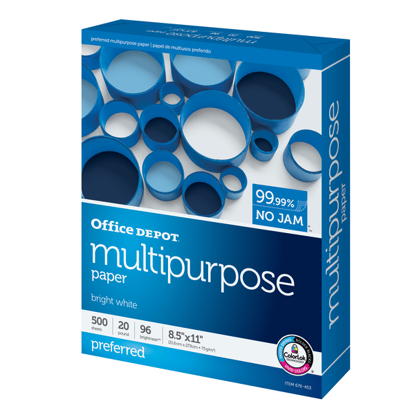 slide 3 of 5, Office Depot Multi-Use Paper, Letter Size, White, 500 ct; 8 1/2 in x 14 in; 20 lb