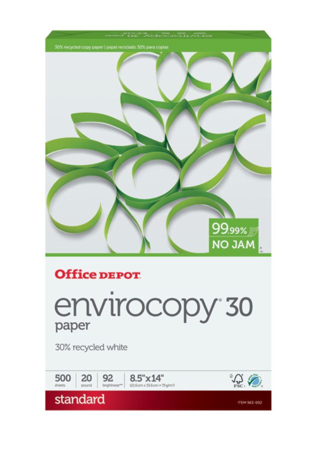 slide 3 of 3, Office Depot Envirocopy Paper, Legal Size (8 1/2'' X 14''), 20 Lb, 30% Recycled, Fsc Certified, White, Ream Of 500 Sheets, 500 ct