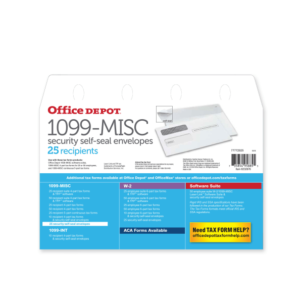 slide 2 of 2, Office Depot Brand Double-Window Self-Seal Envelopes For Form 1099, 5-5/8''H X 9''W, White, Pack Of 25 Envelopes, 25 ct