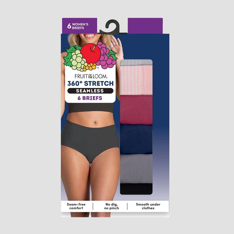 slide 6 of 6, Fruit of the Loom Women's 6pk 360 Stretch Seamless Low-Rise Briefs - Colors May Vary 7: Tagless, 4-Way Stretch, 6 ct