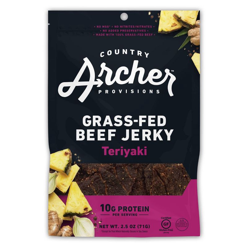 slide 1 of 6, Country Archer Jerky Co. Country Archer All Natural Grass Fed Teriyaki Beef Jerky - 2.5oz, 2.5 oz