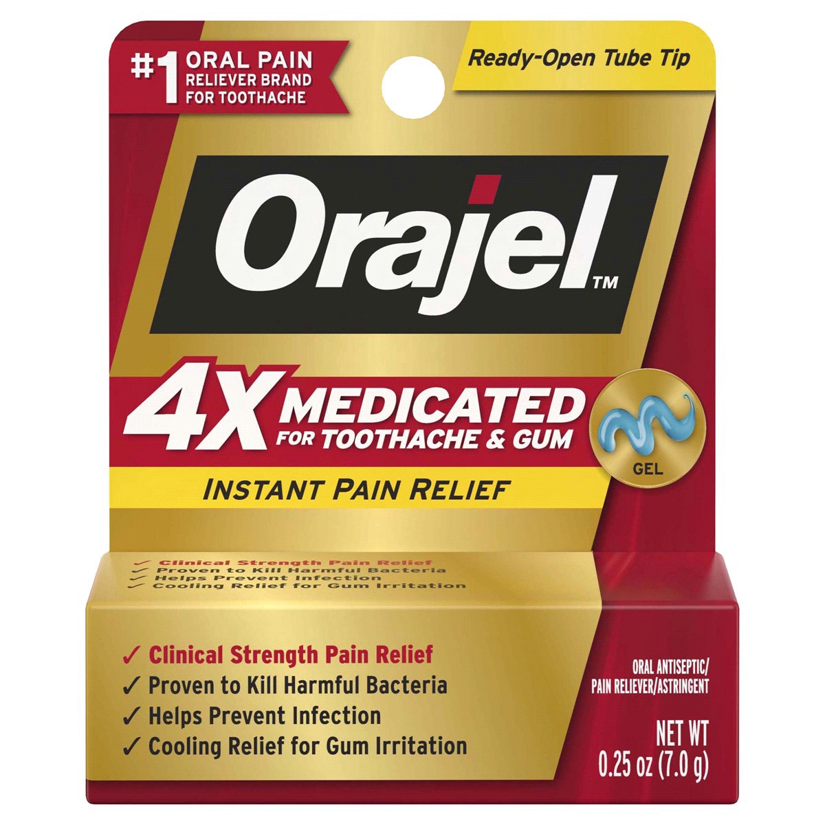 slide 1 of 9, Orajel Instant Pain Relief Gel Oral Antiseptic/Pain Reliever/Astringent 0.25 oz, 0.25 oz