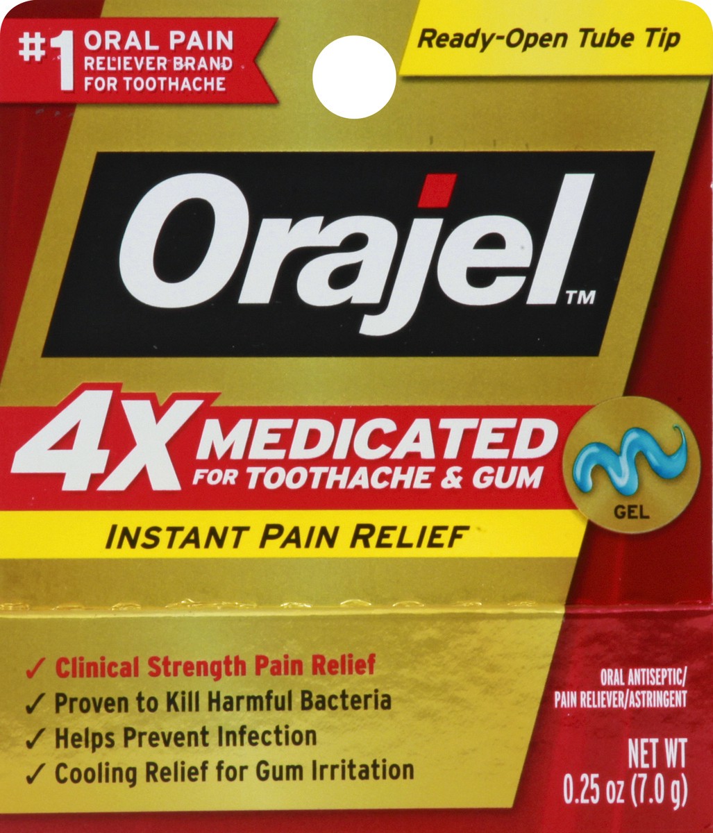 slide 4 of 9, Orajel Instant Pain Relief Gel Oral Antiseptic/Pain Reliever/Astringent 0.25 oz, 0.25 oz